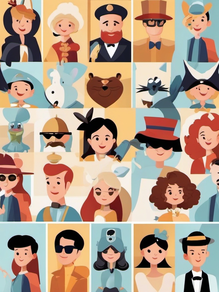 Movie clipart - cartoon characters on a movie poster  color,minimalist,vector clipart