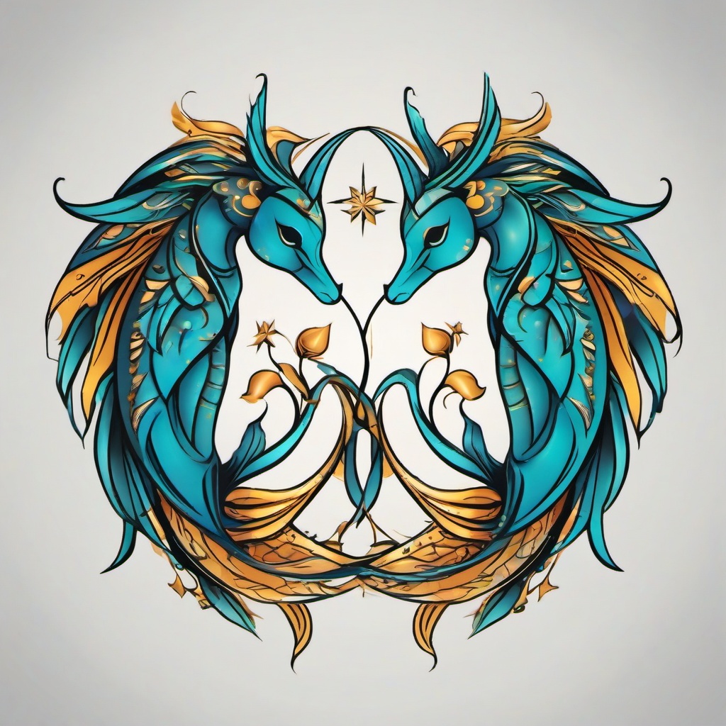 gemini and pisces tattoo  simple vector color tattoo