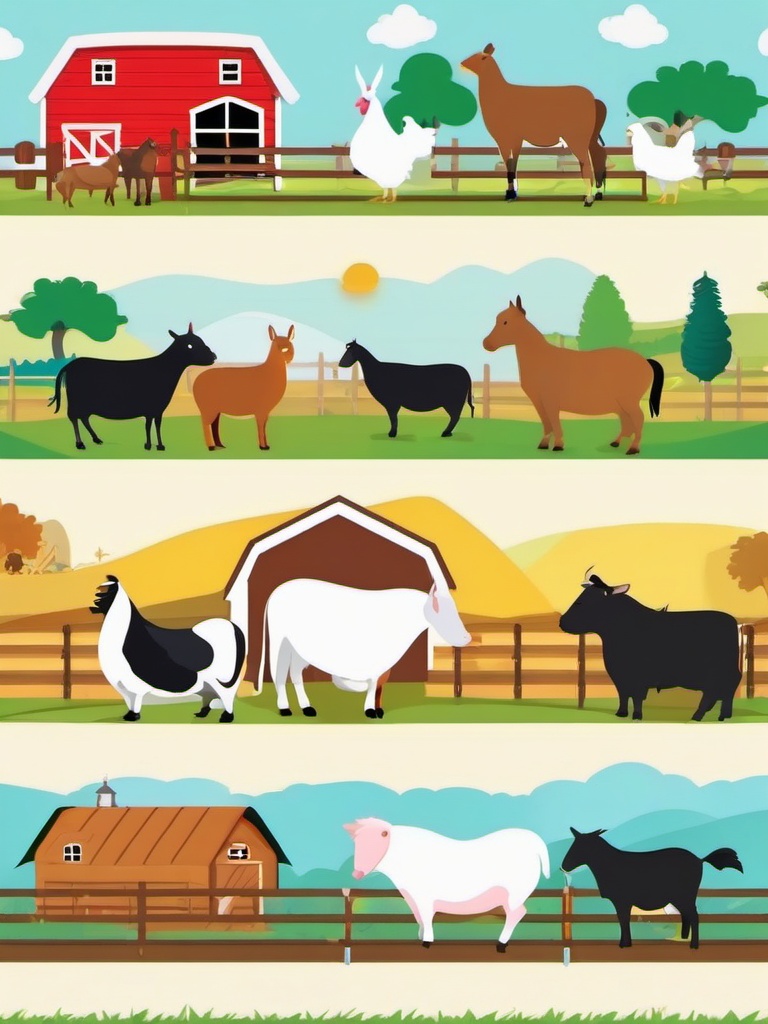 Farm Animal Unity clipart - Farm animals united in a scene, ,vector color clipart,minimal