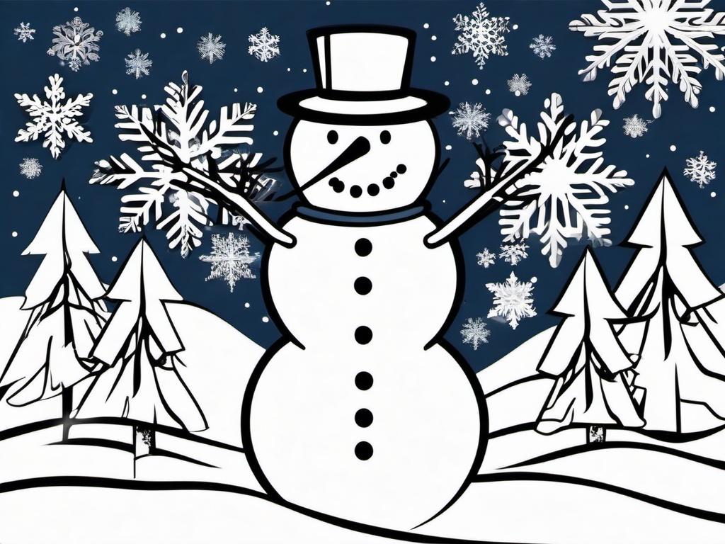 Snowman Clipart,Illustrating a winter-themed coloring book  simple, 2d flat