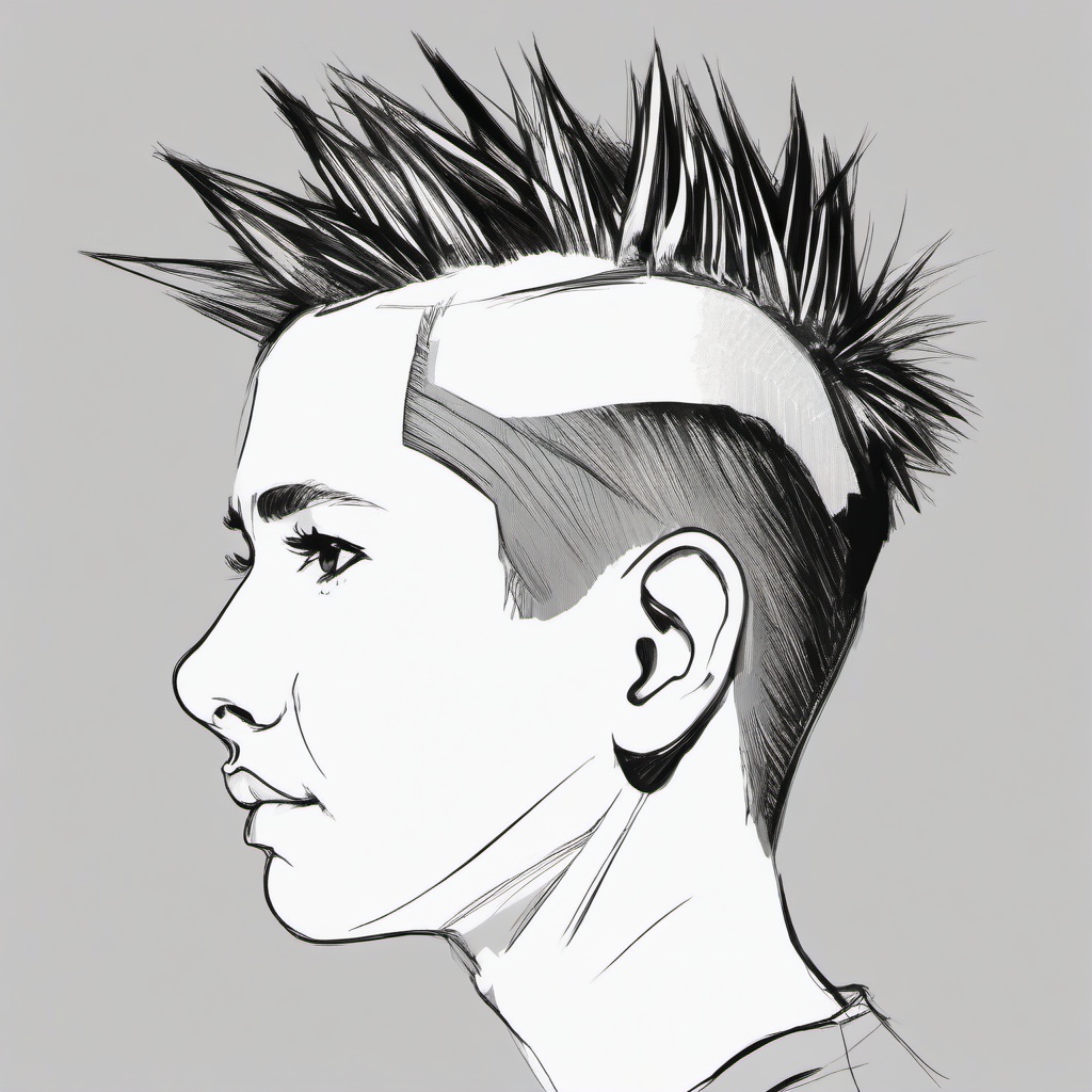 drawing of short spiky hair in a punk style  minimal rough sketch scribbles,doodles,black and white