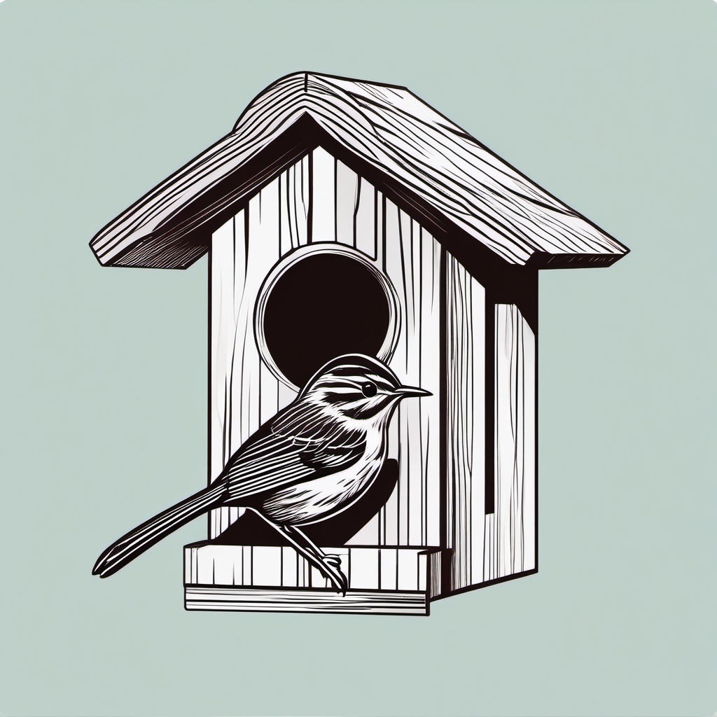 Wren Clipart - Wren building a tiny nest inside a birdhouse , minimal, 2d