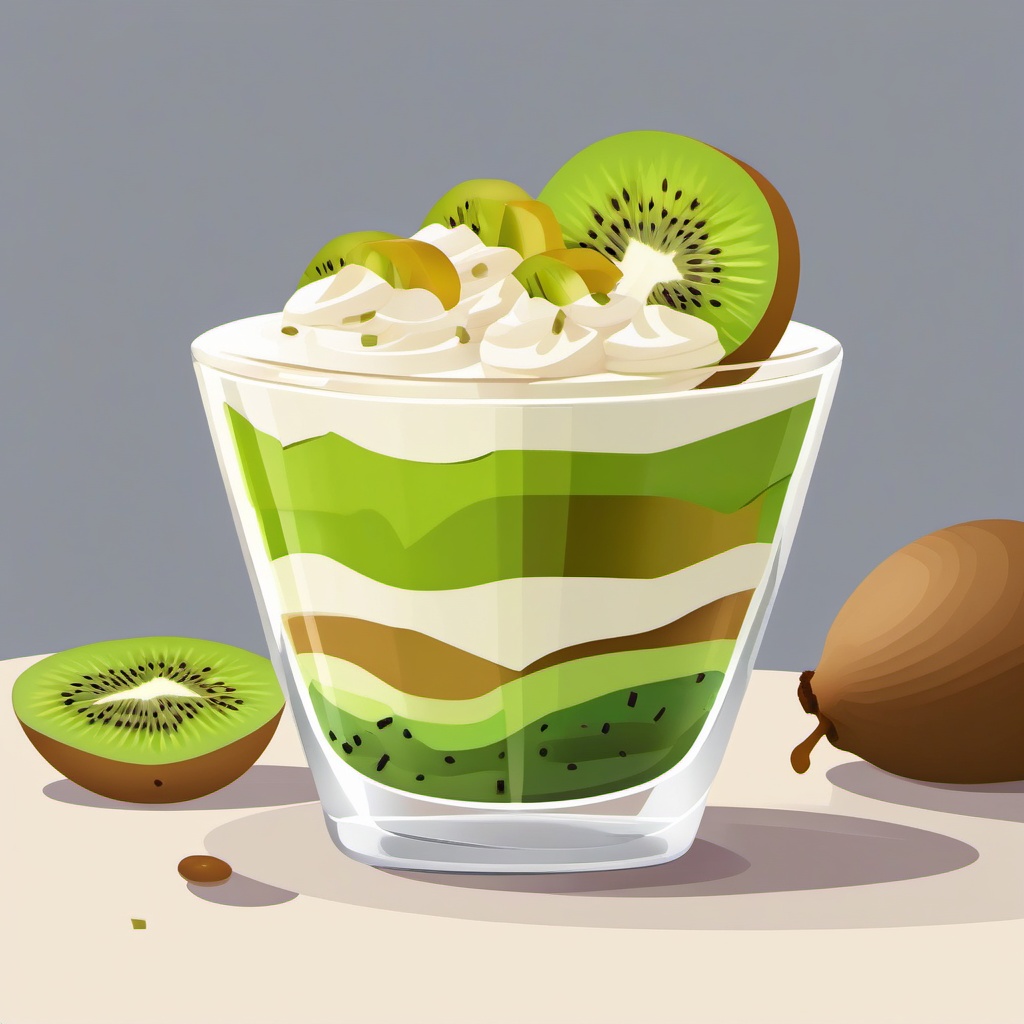 Kiwi Parfait Dessert Clipart - A dessert parfait with kiwi slices and layers.  color vector clipart, minimal style