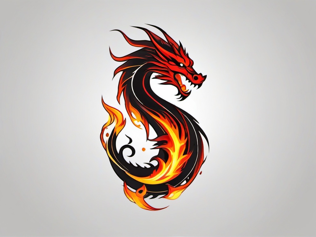 fiery dragon tattoo  simple color tattoo,white background