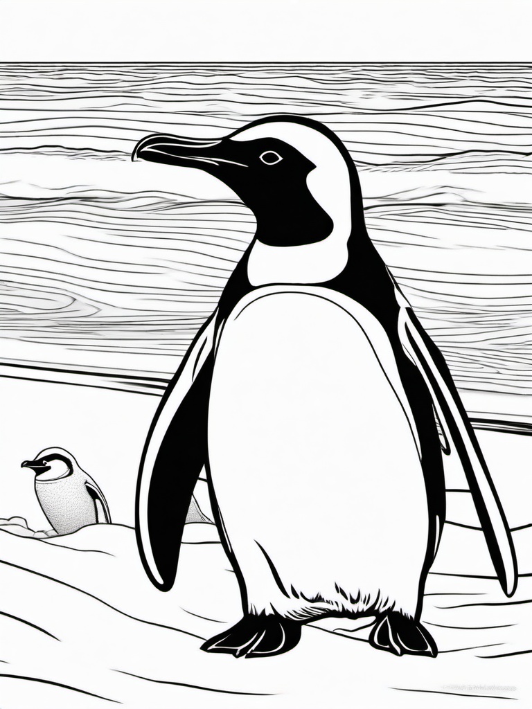 Penguin Coloring Pages - Penguin and a seal having fun at the beach  simple coloring pages