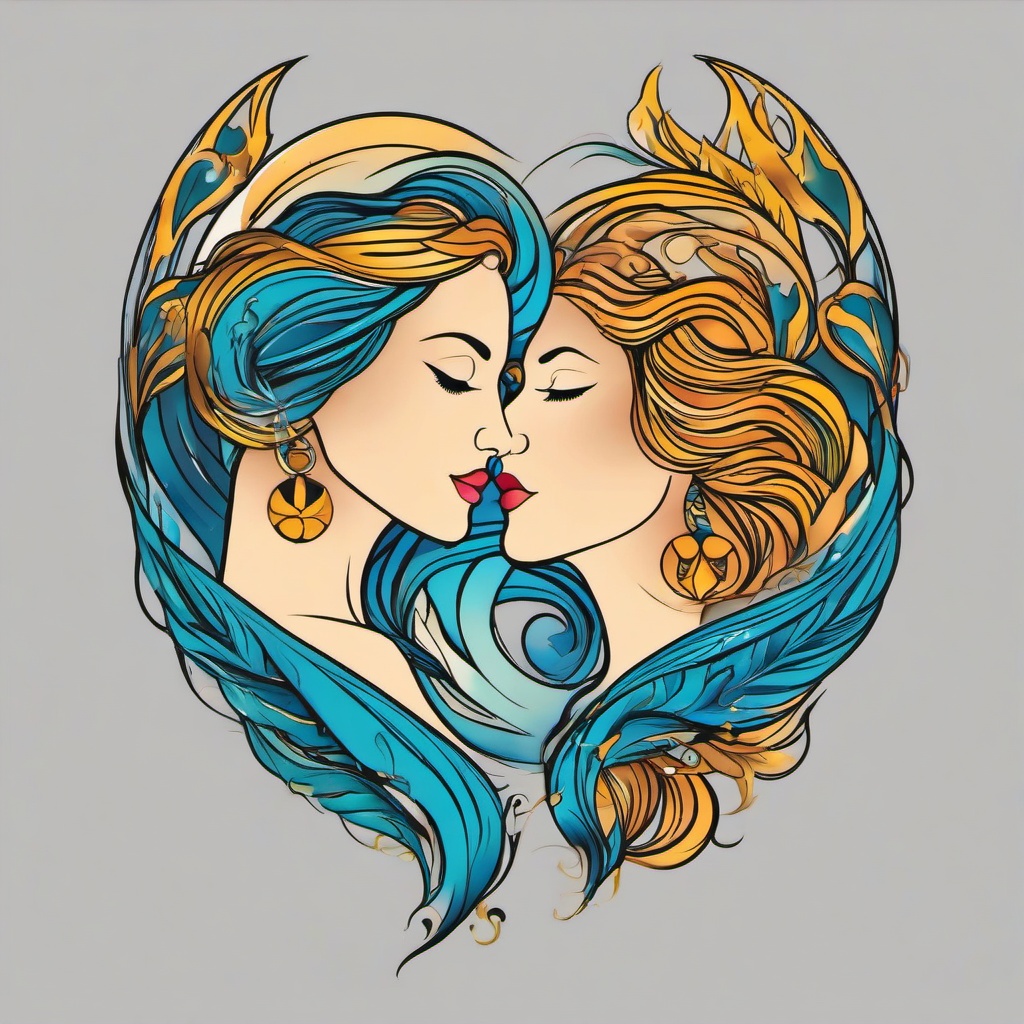 aquarius virgo tattoo  simple vector color tattoo