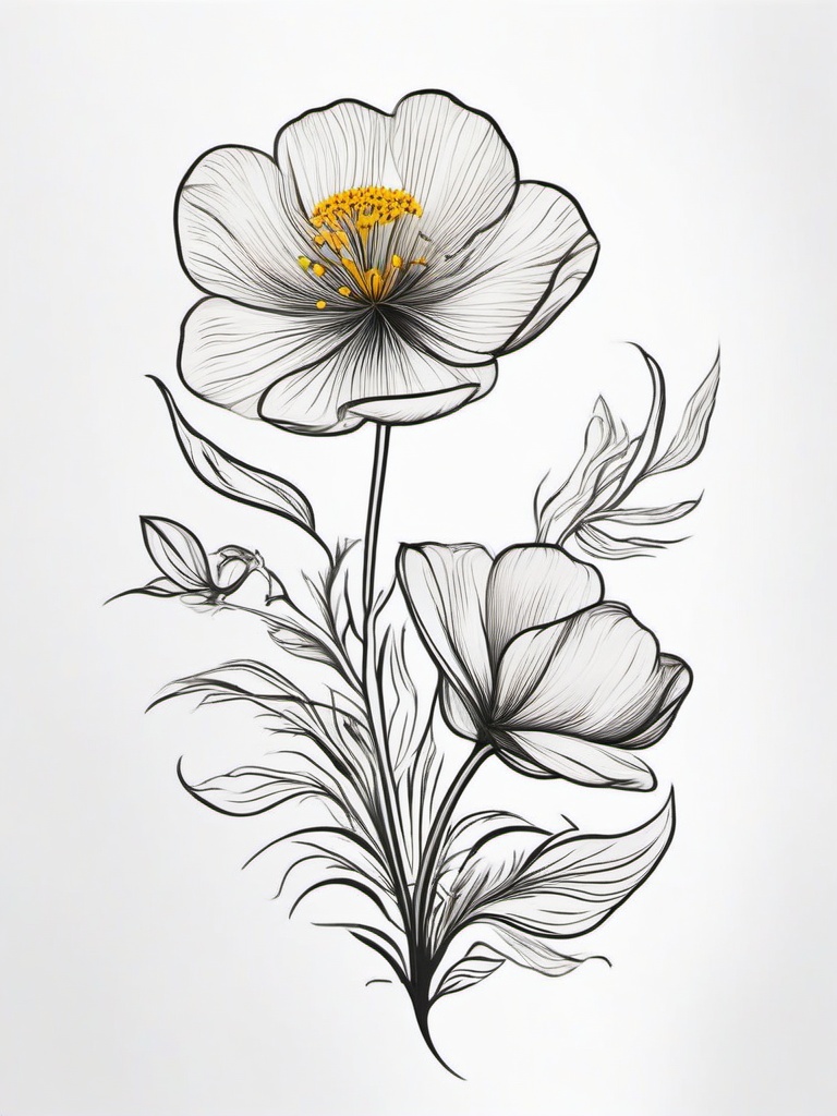 Buttercup Flower Tattoo - Symbolizes cheerfulness, youth, and energy  minimal tattoo design,white background