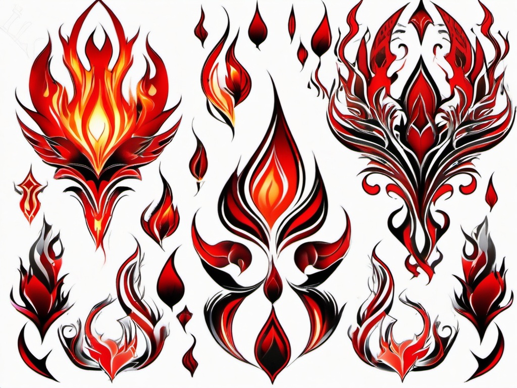 red flame tattoos  simple color tattoo,white background