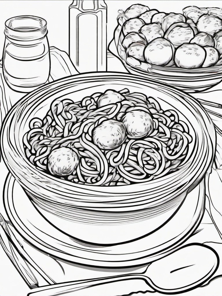 Food Coloring Pages - Bowl of spaghetti with meatballs  simple coloring pages