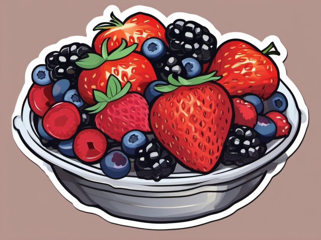 Triple Berry Galette sticker- Rustic and free-form pastry filled with a medley of fresh berries—strawberries, blueberries, and raspberries. A simple yet delightful dessert for any occasion., , color sticker vector art