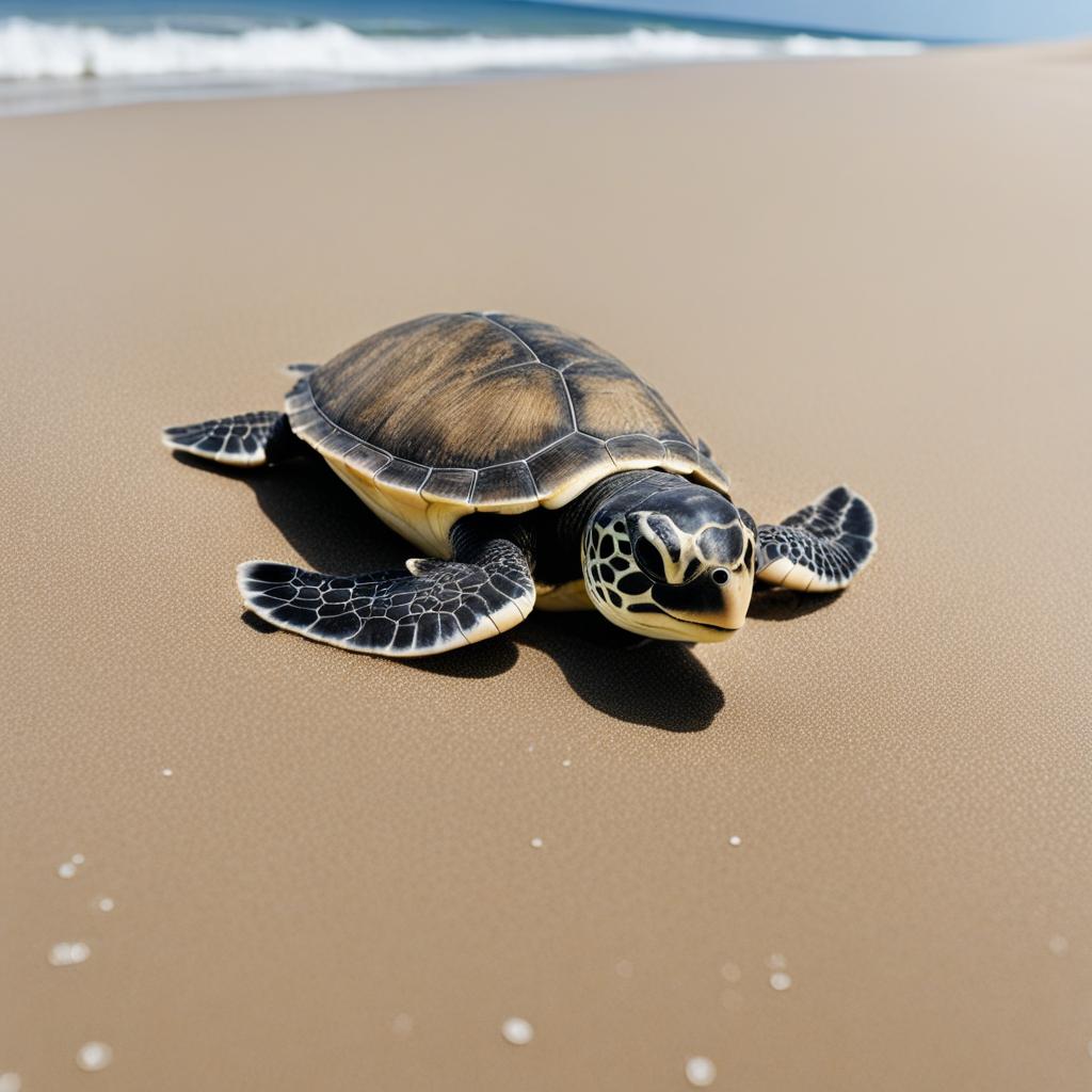 adorable baby sea turtle making its way to the ocean. 