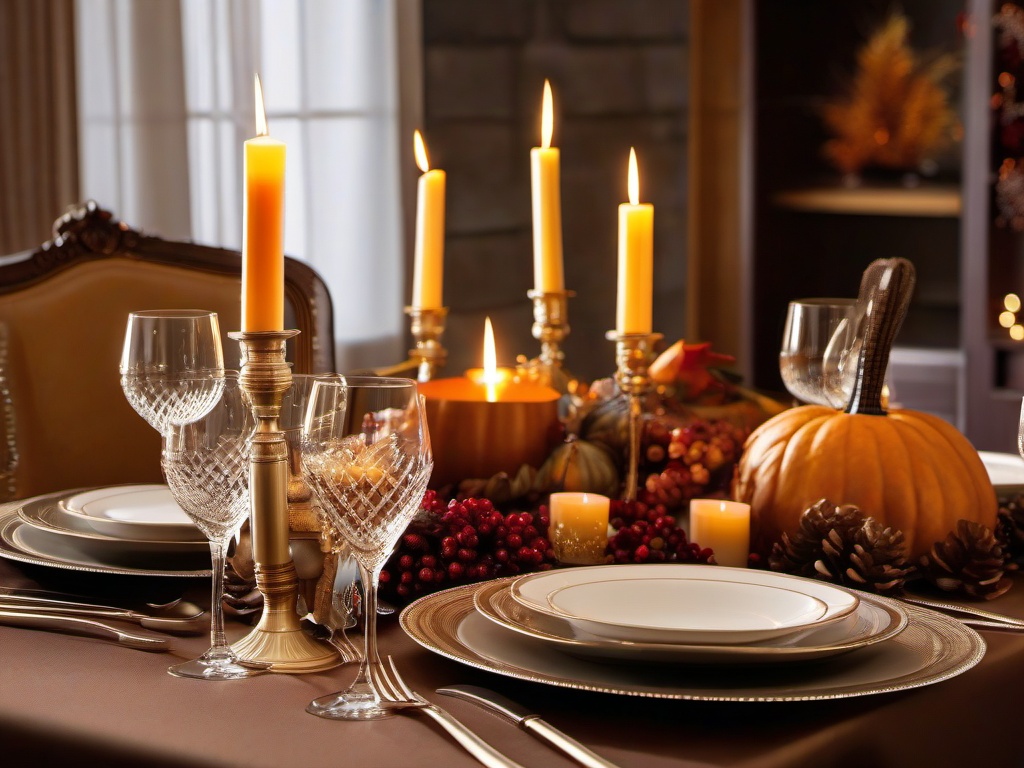 Thanksgiving Wallpaper-A festive Thanksgiving table setting, with elegant tablecloths, sparkling centerpieces, and festive tableware.  aesthetic background wallpaper