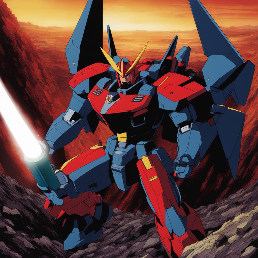 simon pilots the lagann mecha, drilling through the earth's crust in a subterranean battle. 