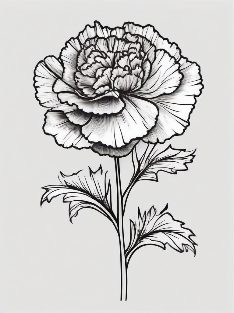 Carnation Flower Tattoo Black and White,Bold yet classic statement in a black and white carnation flower tattoo, highlighting intricate details.  simple color tattoo,minimal vector art,white background