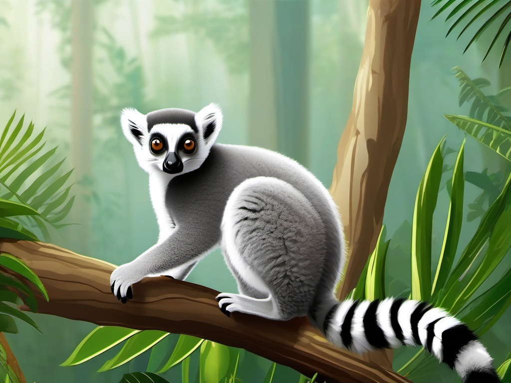 Cute Lemur in a Pristine Rainforest  clipart, simple