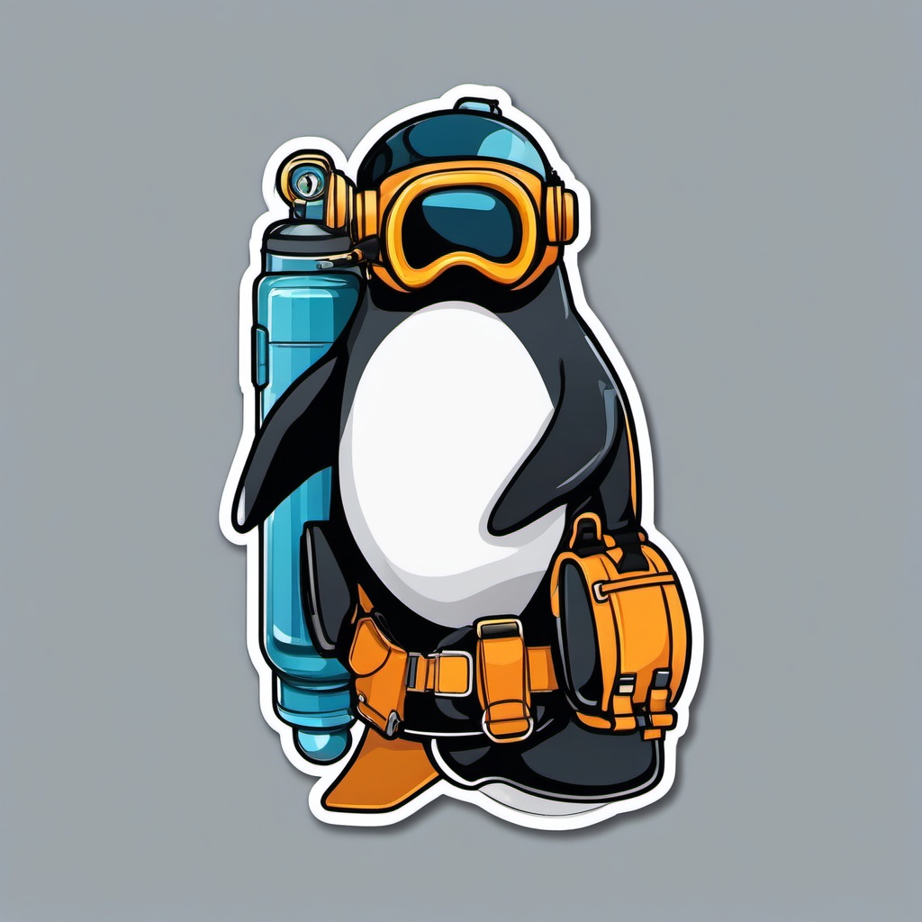 Penguin Diver Sticker - A penguin equipped for underwater exploration. ,vector color sticker art,minimal