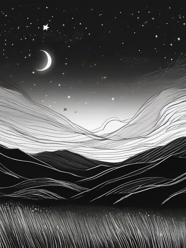 sketch of night sky  minimal rough sketch scribbles,doodles,black and white