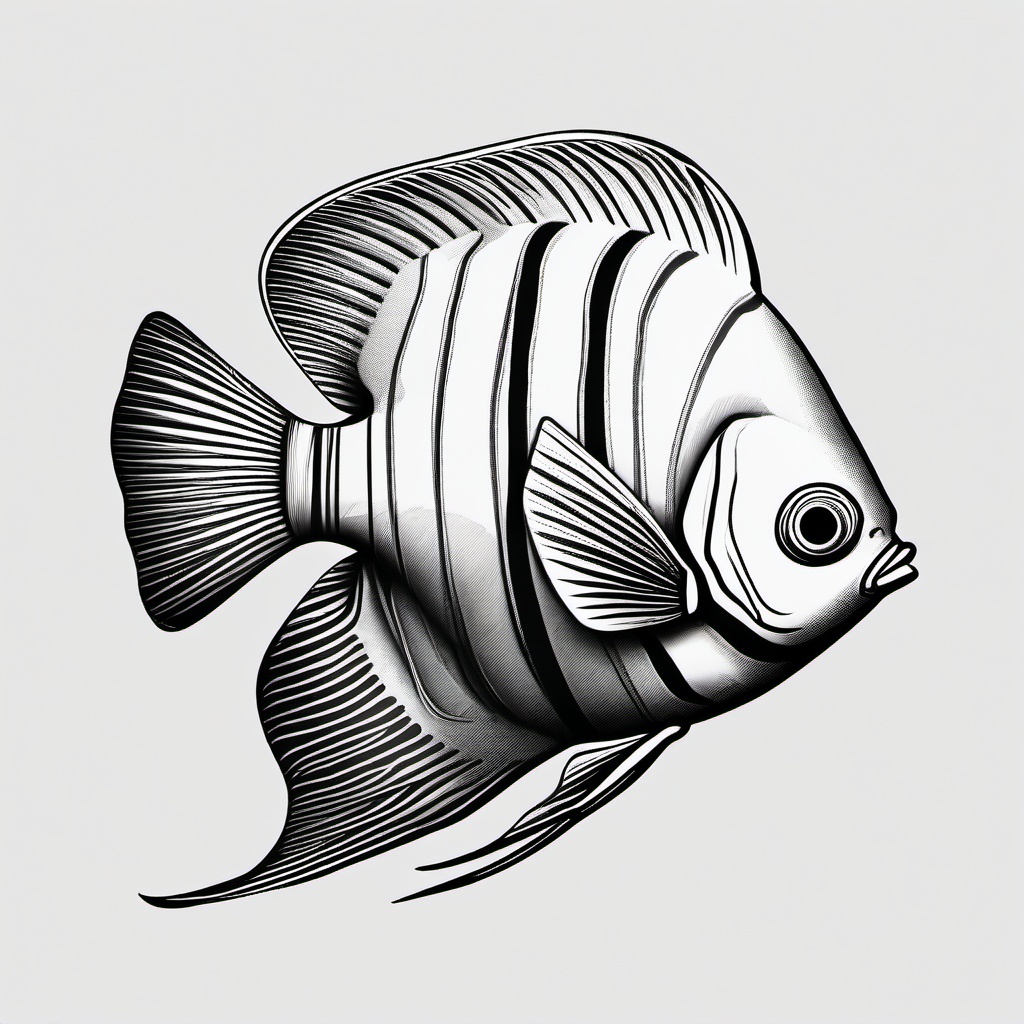 drawing of angelfish  minimal rough sketch scribbles,doodles,black and white