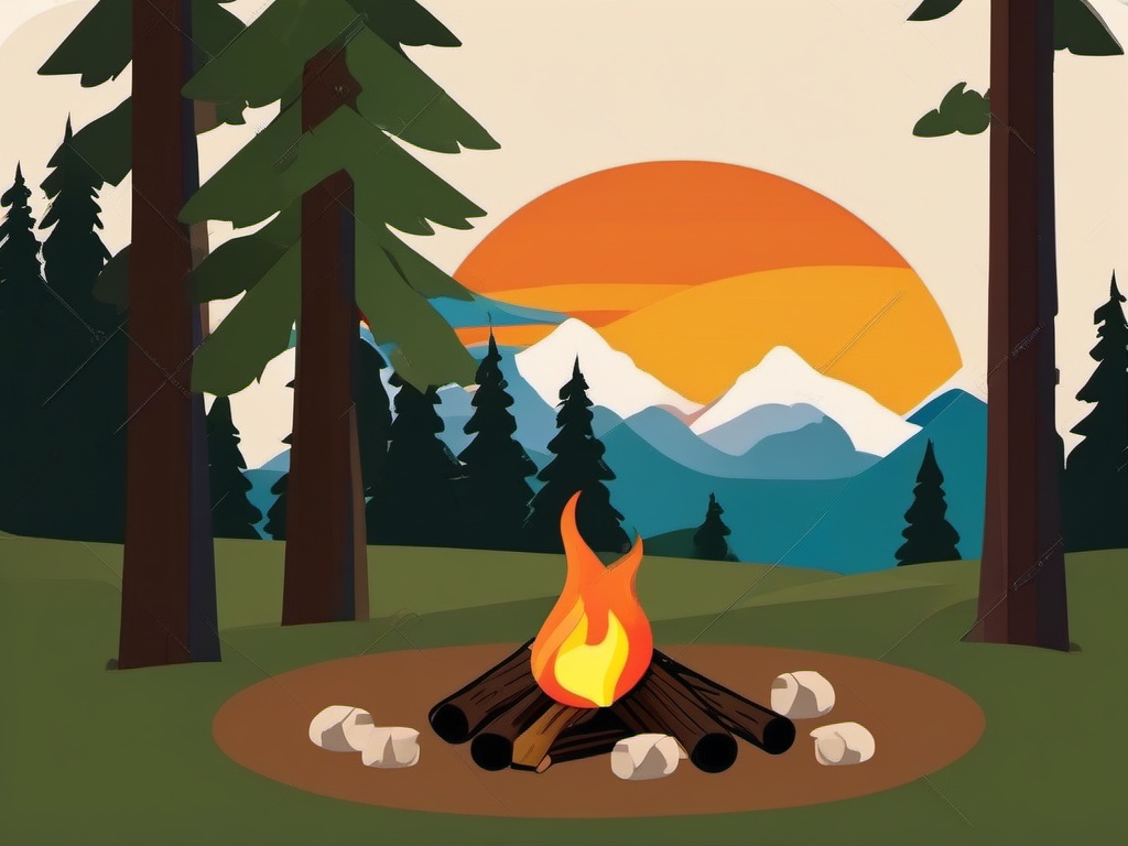 Trailside Campfire clipart - A campfire along the hiking trail, ,vector color clipart,minimal