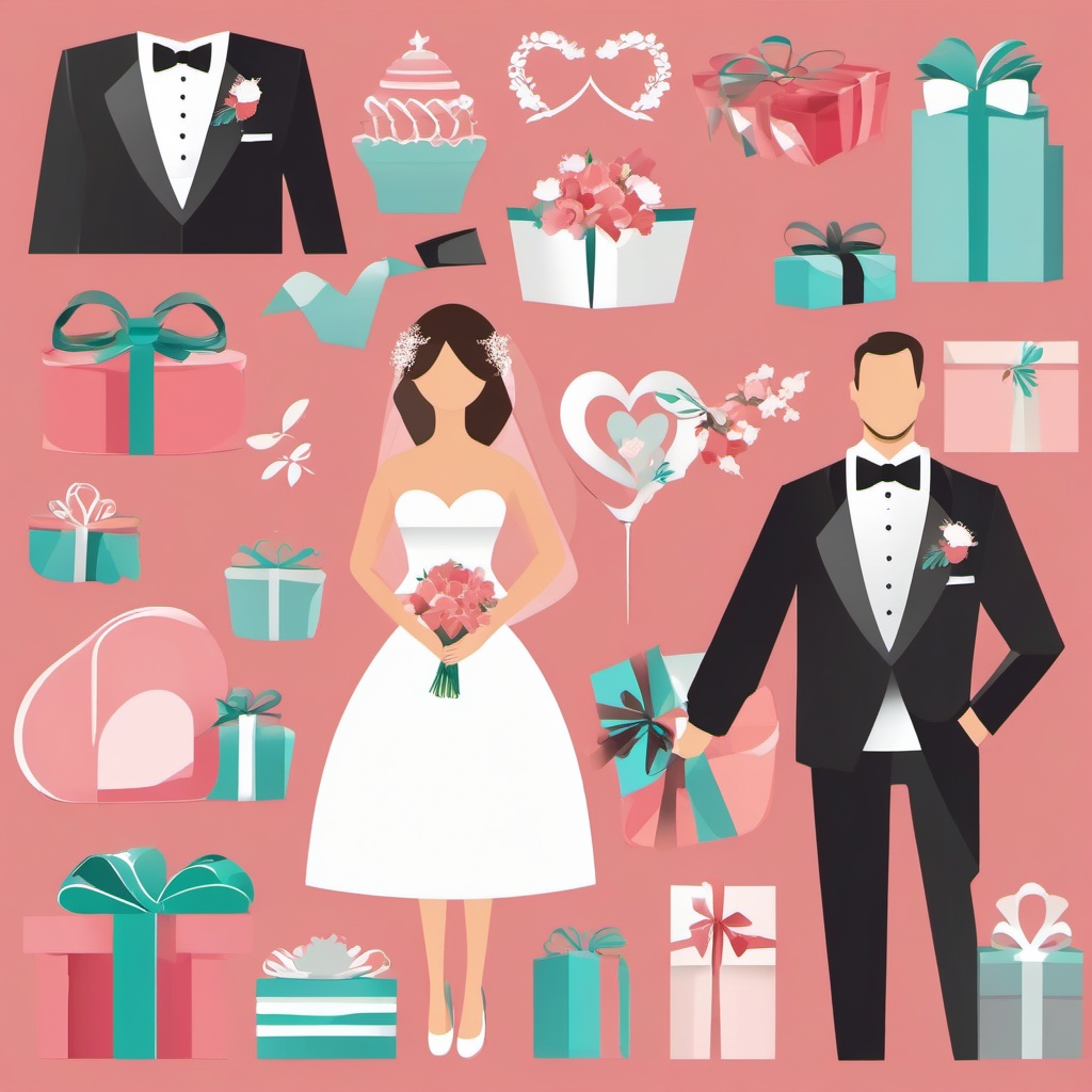 Wedding Gifts clipart - Wedding gifts for the couple, ,vector color clipart,minimal