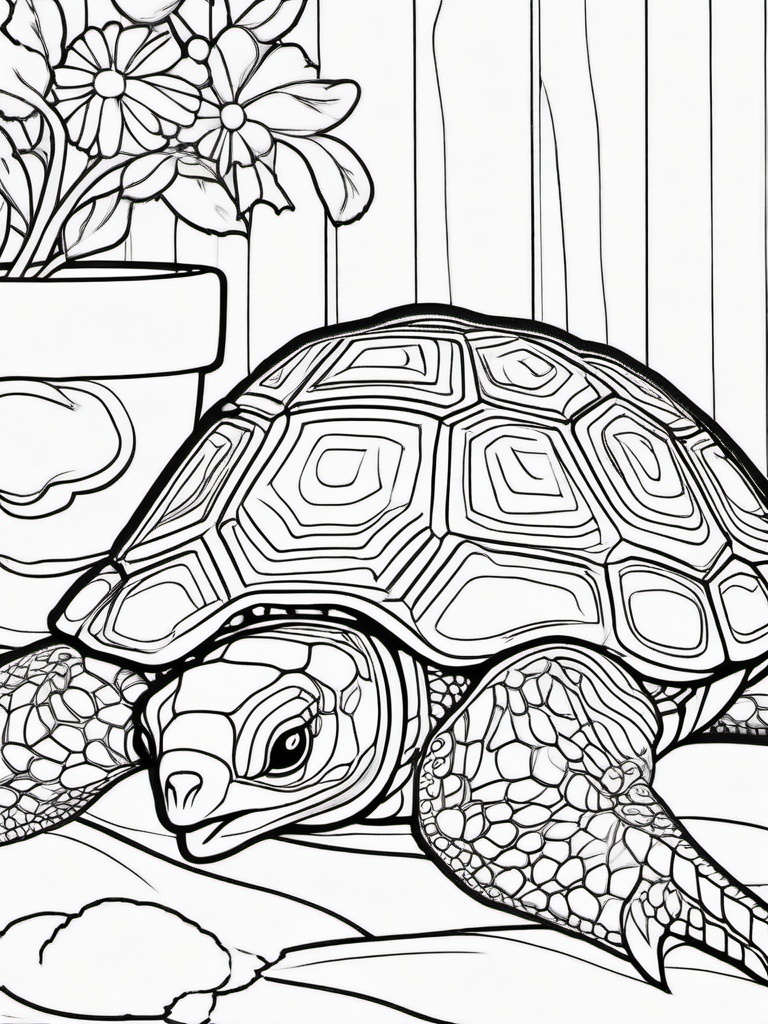 Turtle Coloring Pages - Turtle with a cozy blanket and hot cocoa  simple coloring pages