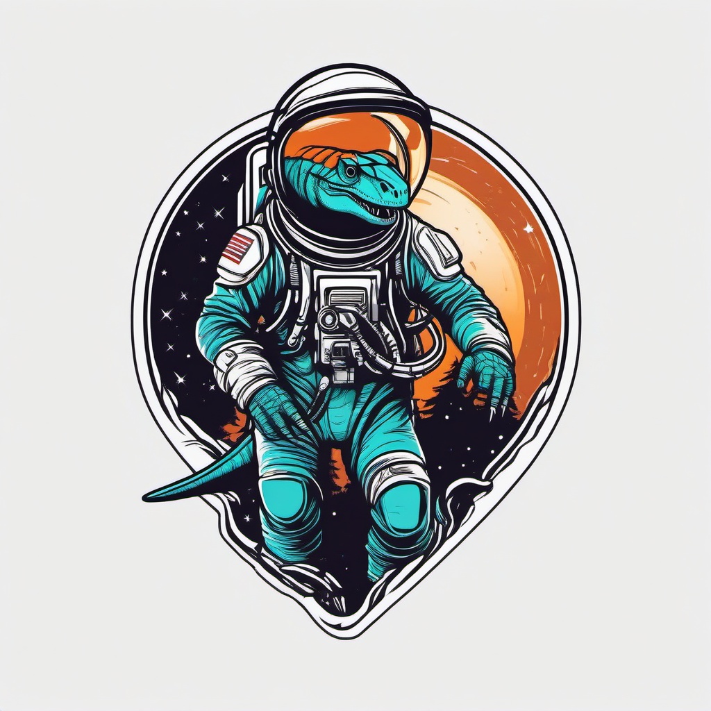 Astronaut Dinosaur Tattoo - Combine space exploration with dinosaurs in a unique astronaut dinosaur-themed tattoo.  simple vector color tattoo,minimal,white background