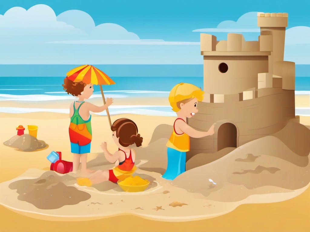 Beach clipart - children building a sandcastle  