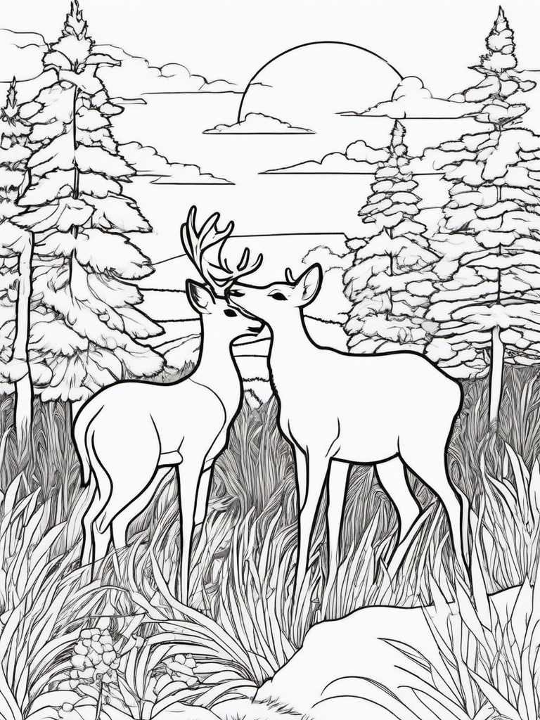 Deer Coloring Pages - Deer sharing a moment with a fox  simple coloring pages