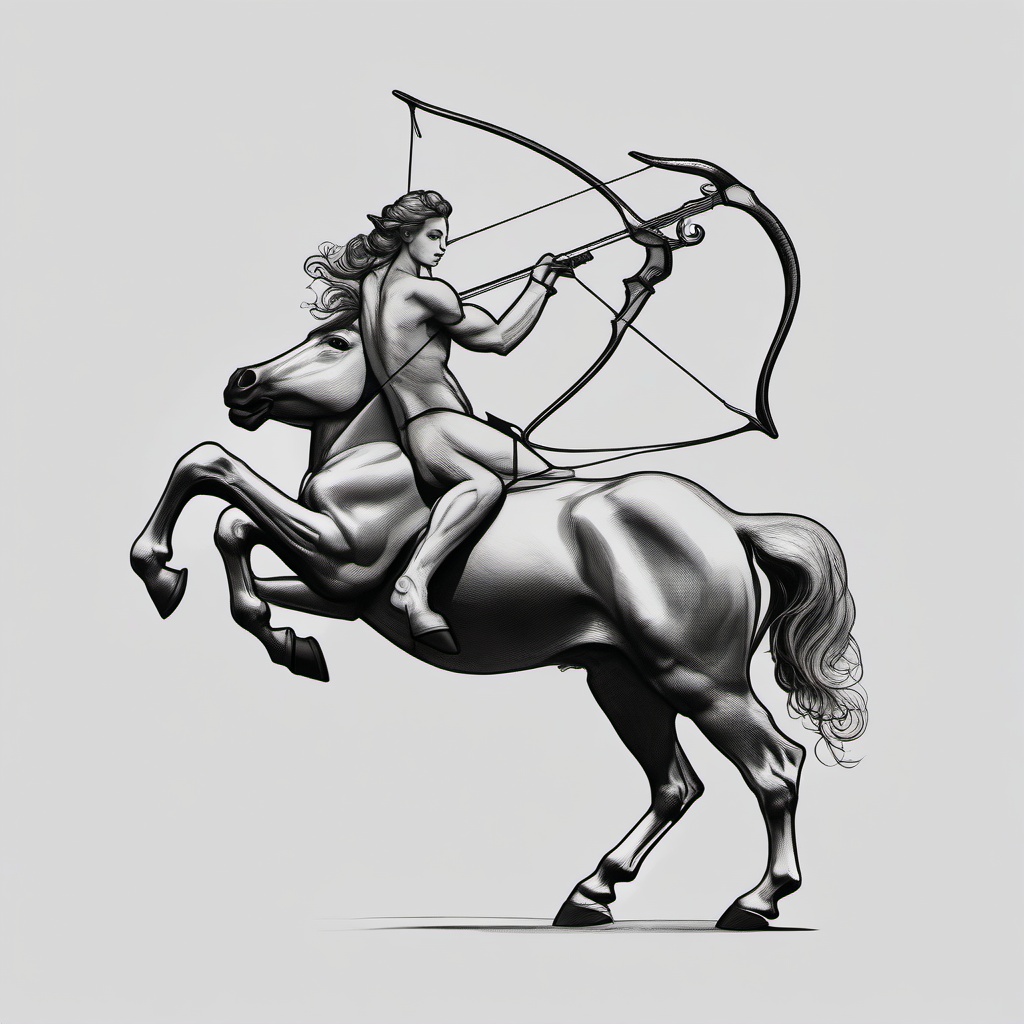 drawing of a centaur holding a bow  minimal rough sketch scribbles,doodles,black and white