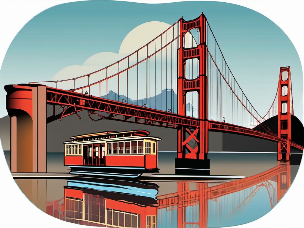 San Francisco clipart - Golden Gate Bridge and cable cars,  color vector clipart