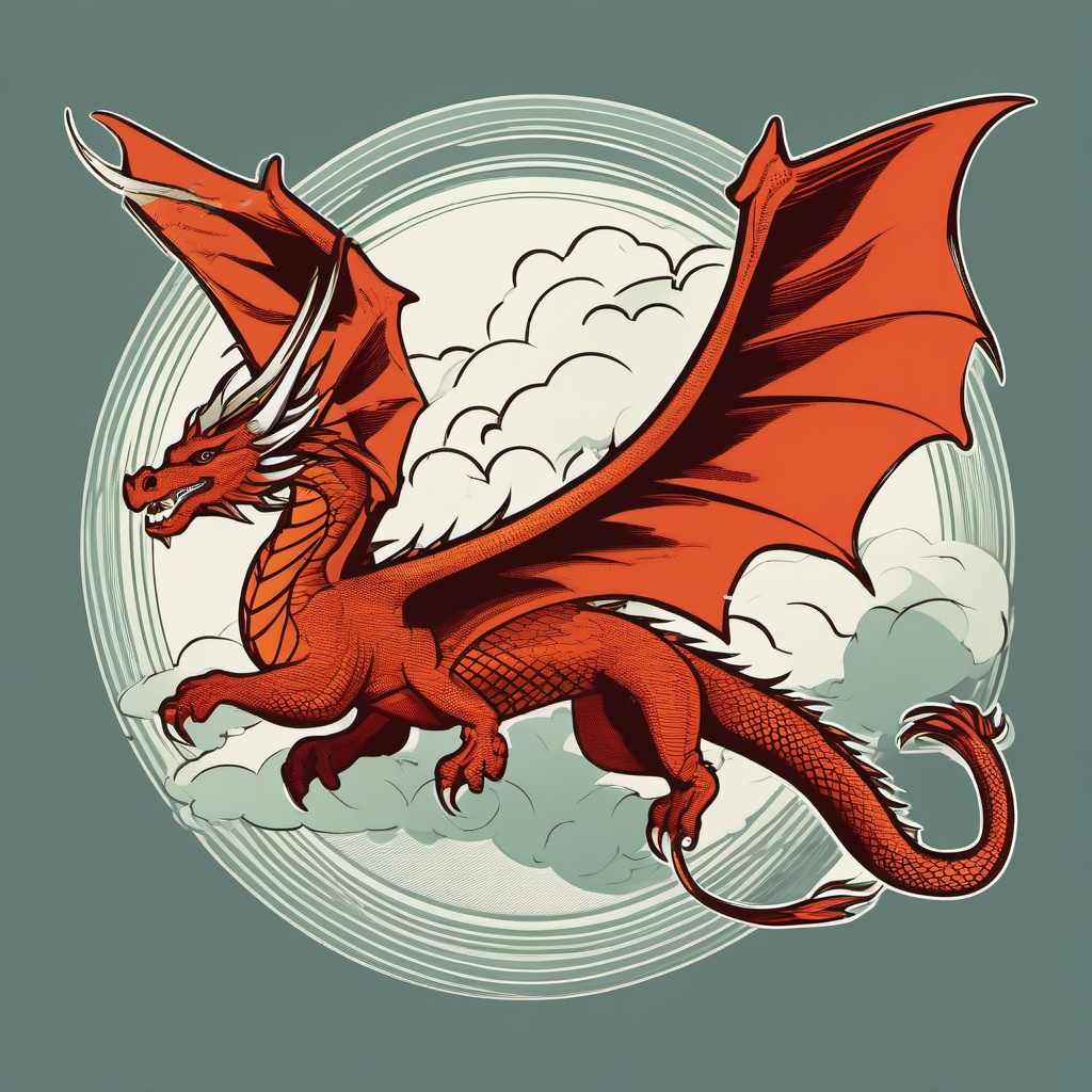 Dragon Clipart - A mythical dragon in flight.  color clipart, minimalist, vector art, 