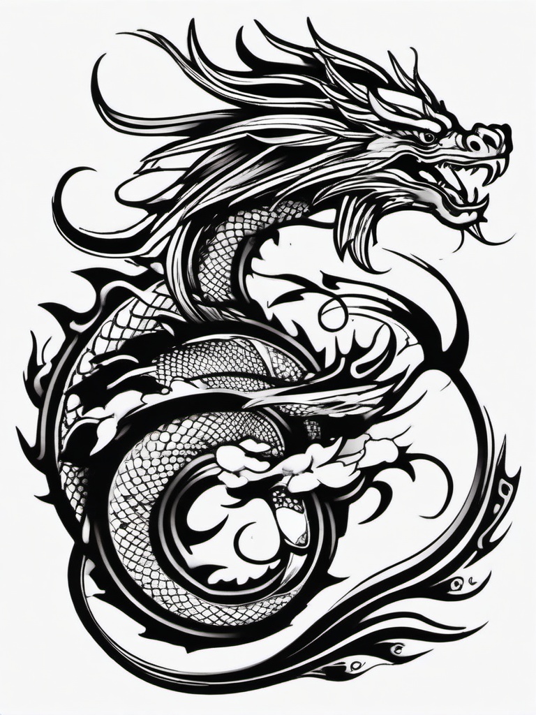 Dragon Tattoo Flash - Quick and bold dragon tattoo design.  simple color tattoo,minimalist,white background