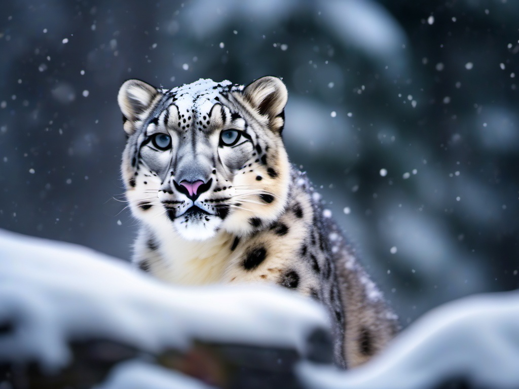 Cute Snow Leopard in a Snowy Wonderland 8k, cinematic, vivid colors