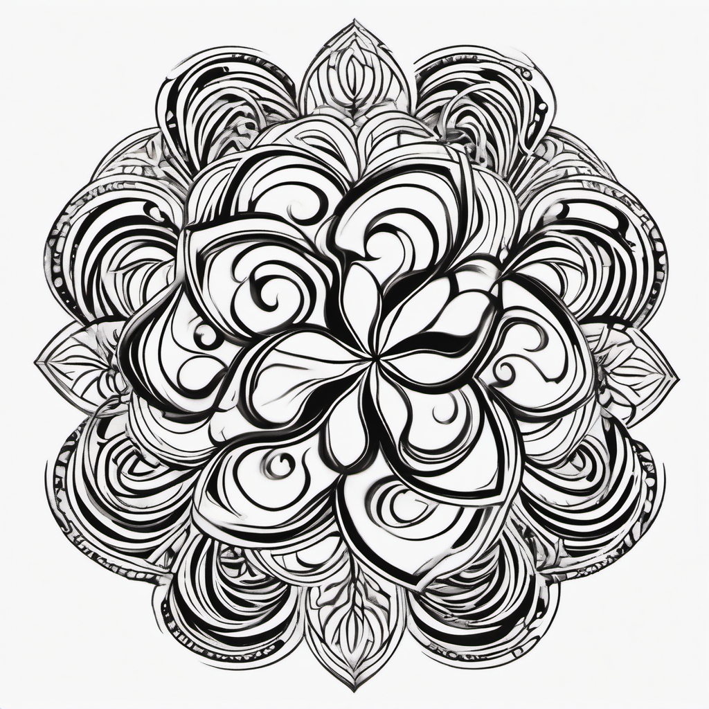 Triple spiral clover design: Symbolizing interconnectedness and spiritual growth.  black white tattoo, white background