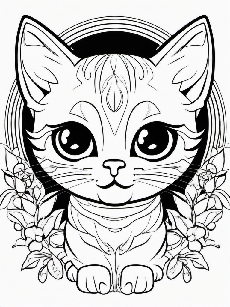 Kawaii Cat Coloring Pages - Playful Kittens with Big, Bright Eyes  minimal black outline printable sheet, coloring page