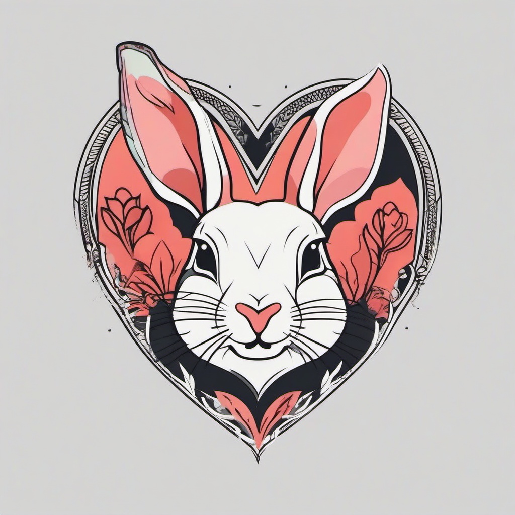 rabbit heart tattoo  minimalist color tattoo, vector