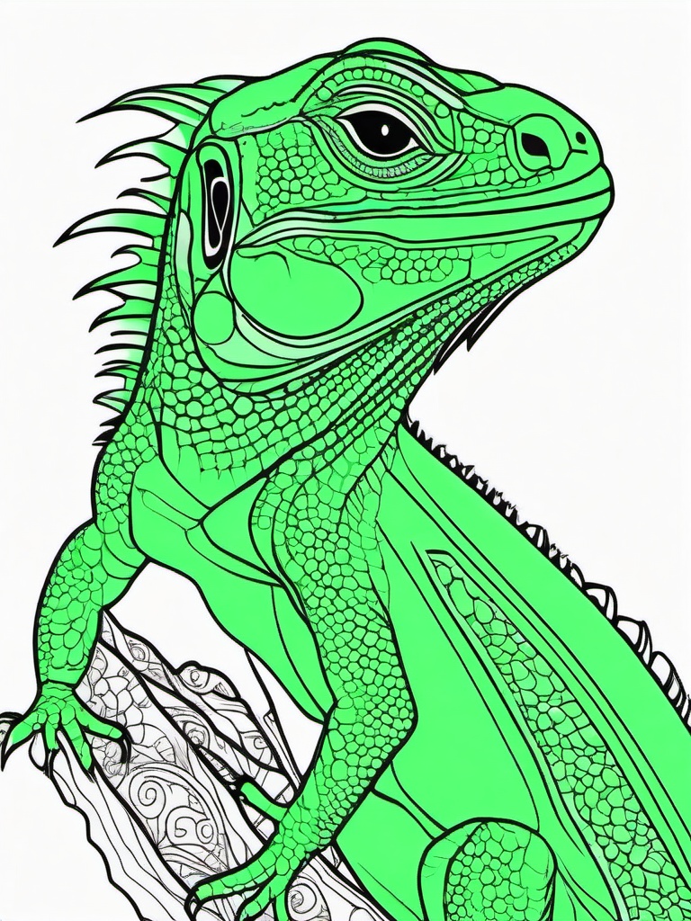 Iguana Coloring Page - Large Green Lizard  black outline printable coloring page