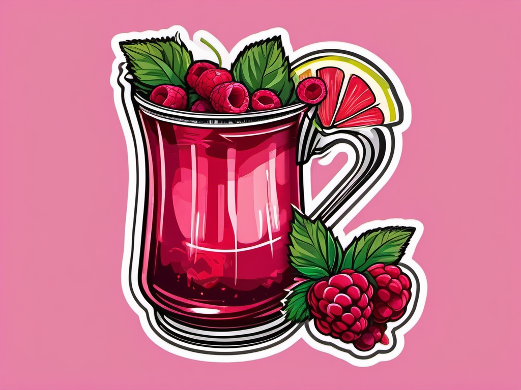 Raspberry Mule sticker- Vodka, ginger beer, and muddled raspberries combine for a fruity twist on the classic Moscow Mule., , color sticker vector art