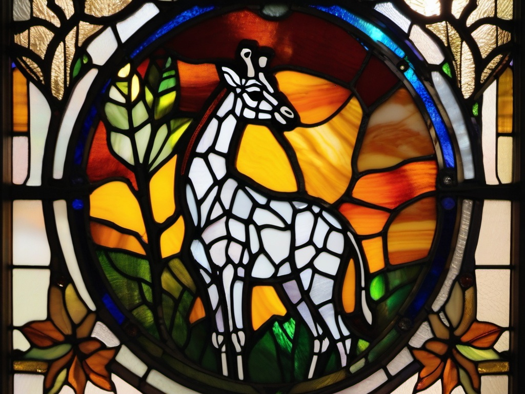 Stained Glass Giraffe - Tall giraffe reaching for leaves  