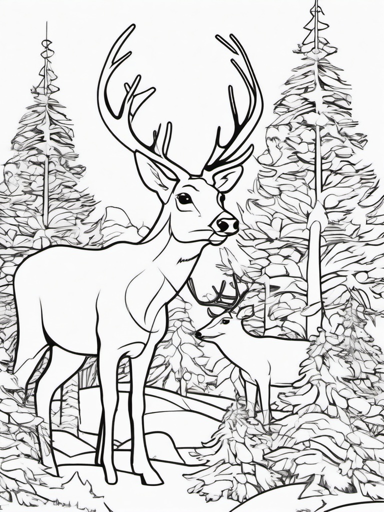 Reindeer Coloring Pages - Flying Holiday Animals with Antlers  minimal black outline printable sheet, coloring page