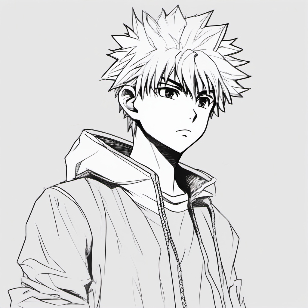 drawing of Killua Zoldyck anime  minimal rough sketch scribbles,doodles,black and white