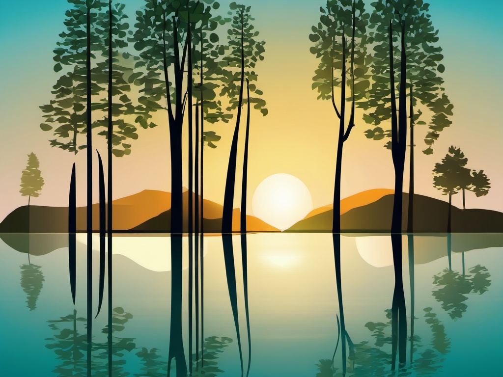 Tree Reflections clipart - Trees reflecting in the clear waters of the lake., ,vector color clipart,minimal