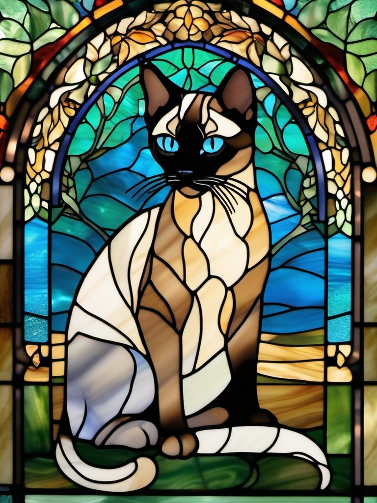 Siamese Cat Stained Glass - Celebrate the elegance of Siamese cats with stained glass art, capturing their distinctive features in colorful and detailed designs.  