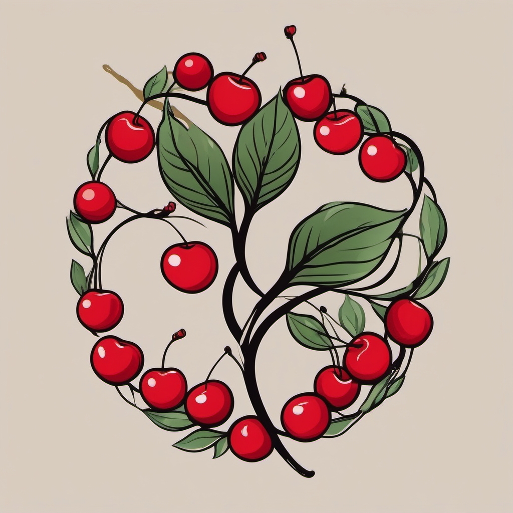 Cherry branch forming infinity symbol design: Eternal and sweet connections.  simple color tattoo style