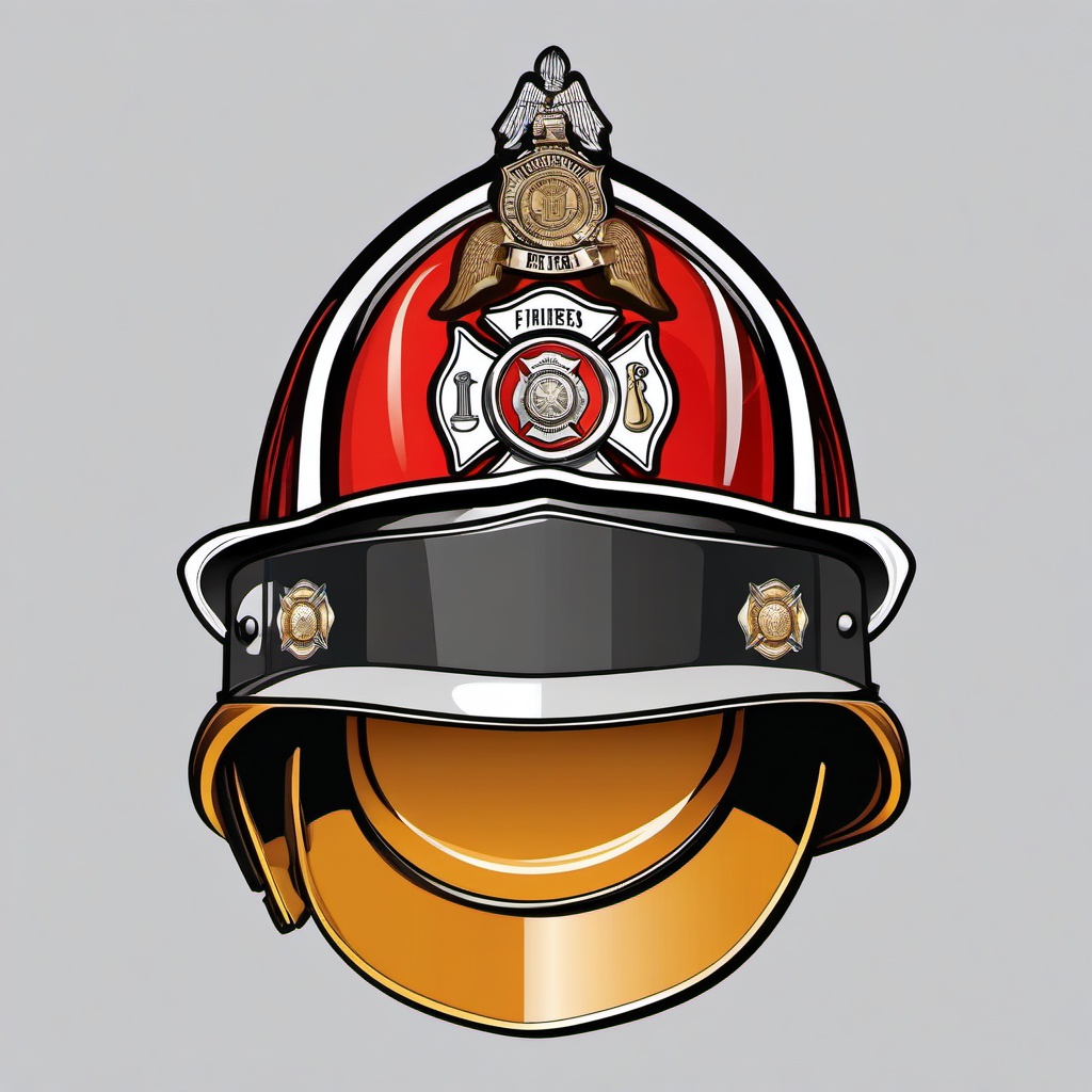 Firefighter's helmet with a badge clipart.  vector style illustration, white background