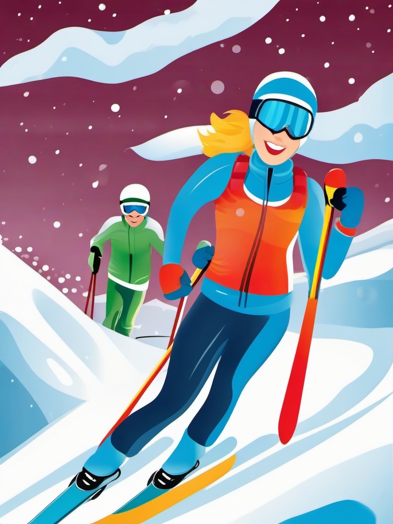 Winter clipart - winter sports scene with skiing  