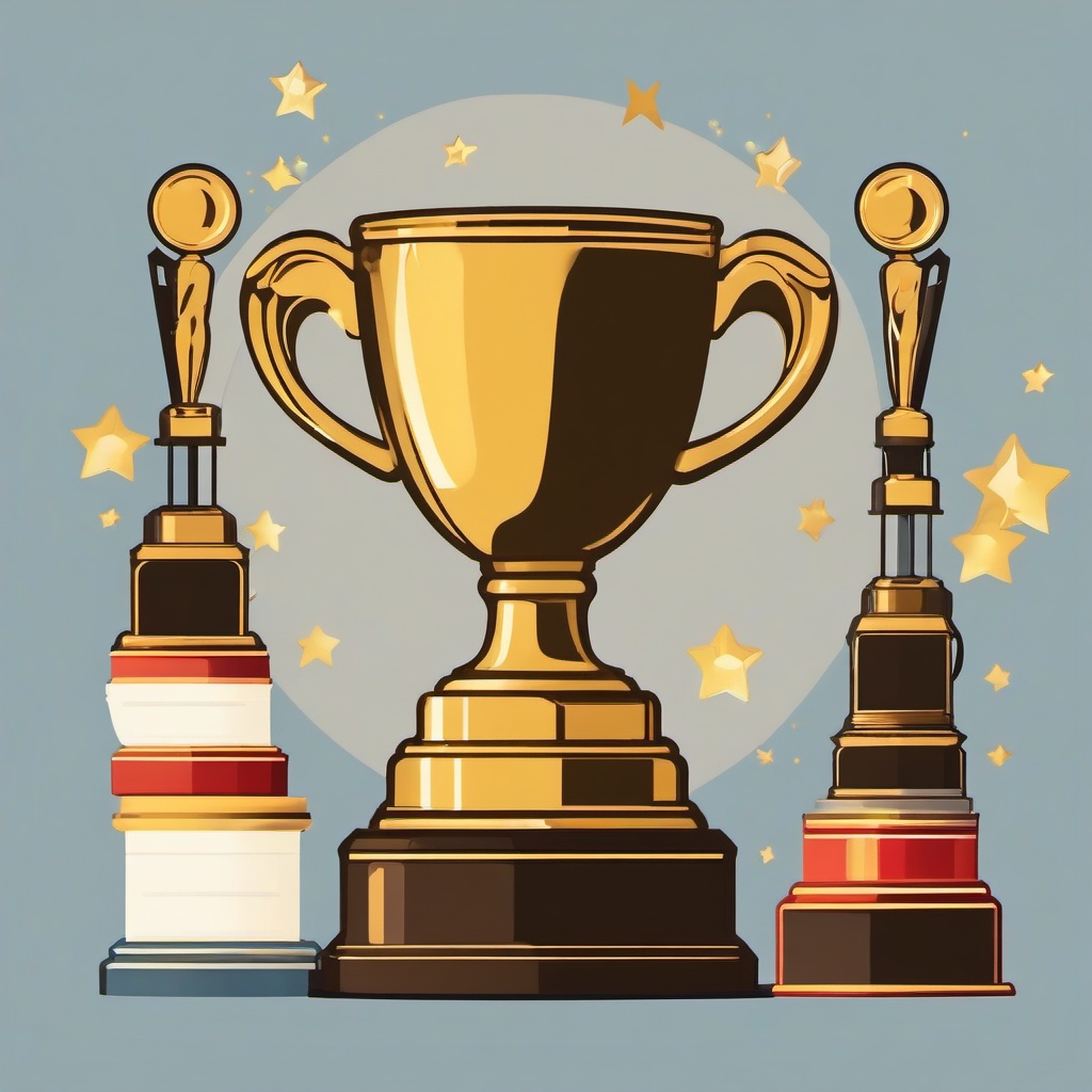 Movie clipart - award show with a golden trophy for best movie  color,minimalist,vector clipart