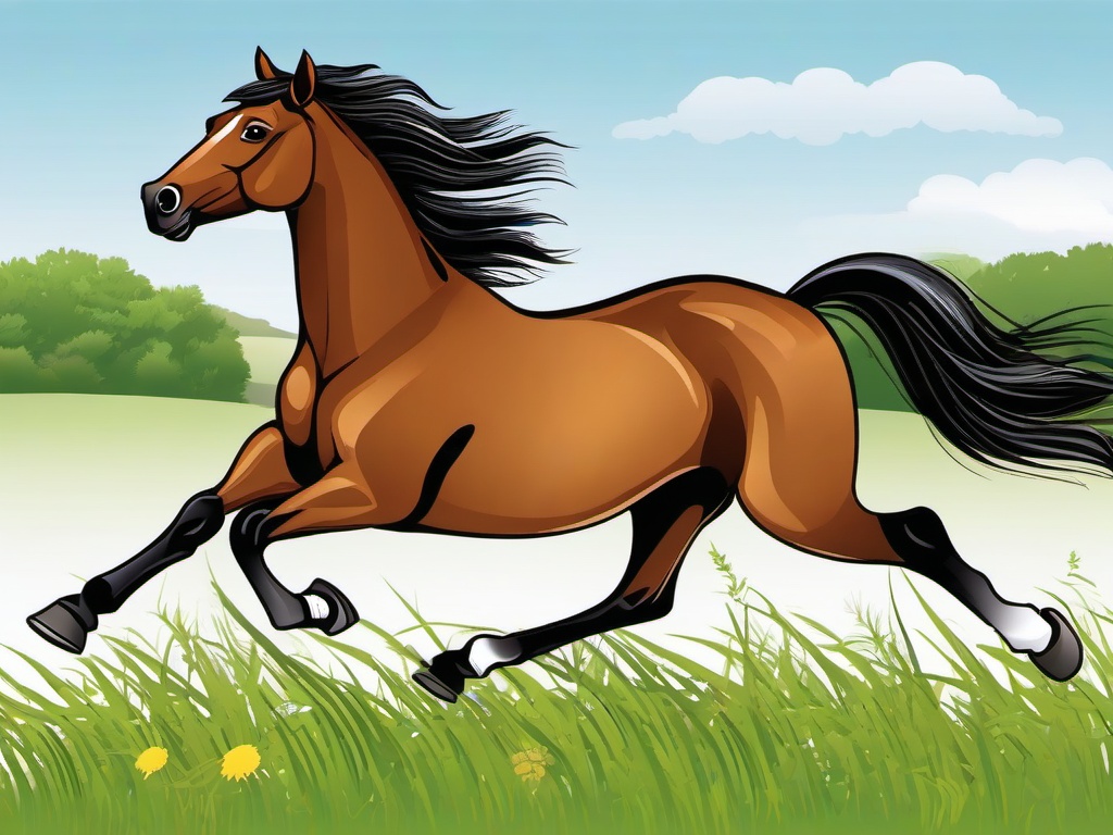 Horse Cartoon - Cartoon of horse galloping through meadow  