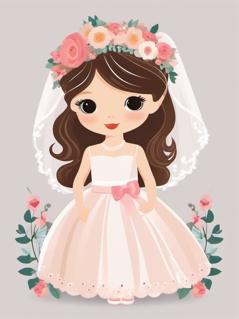 Wedding Flower Girl clipart - Adorable flower girl at the wedding, ,vector color clipart,minimal