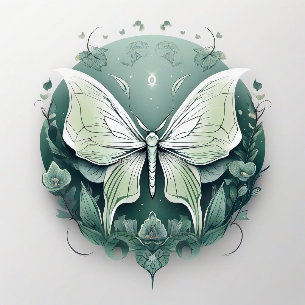 Luna Moth Tattoo Design - Artistic design of a luna moth for a tattoo.  simple vector tattoo,minimalist,white background